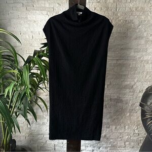 CARVEN Black Textured Cap Sleeve Mock Neck Snap Collar Dress Size 38